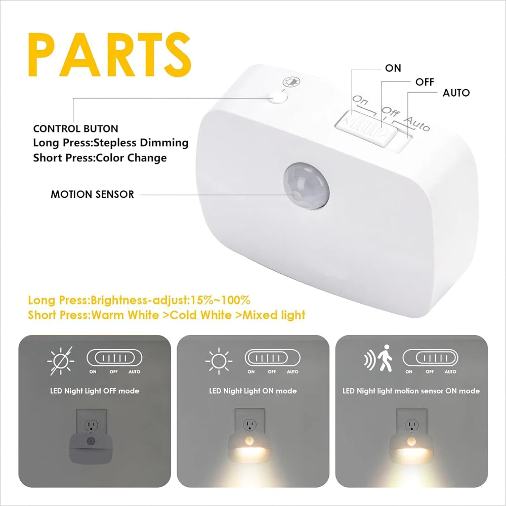 Plug-In Motion Sensor Night Light — Hallway, Stair & Bedroom Lamp
