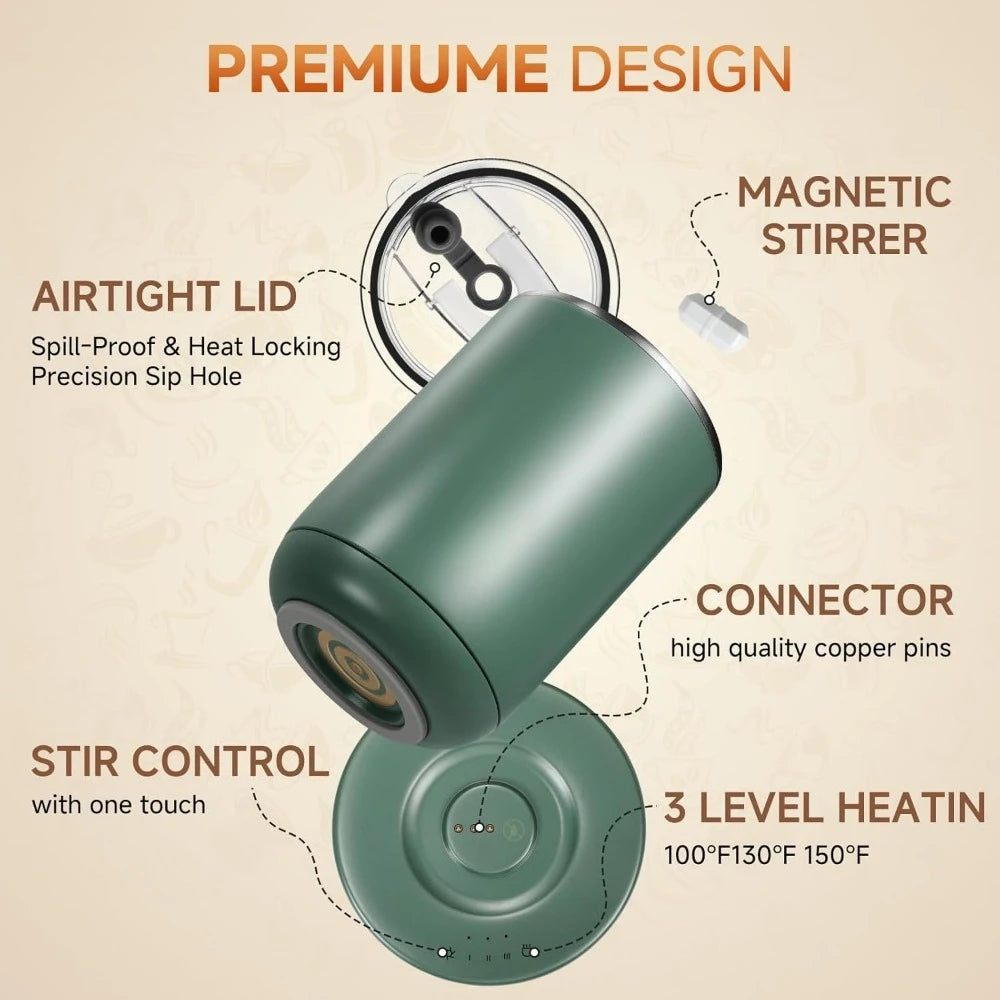 10oz Self-Stirring Heated Mug — Smart Temp Control, Auto Shut-Off