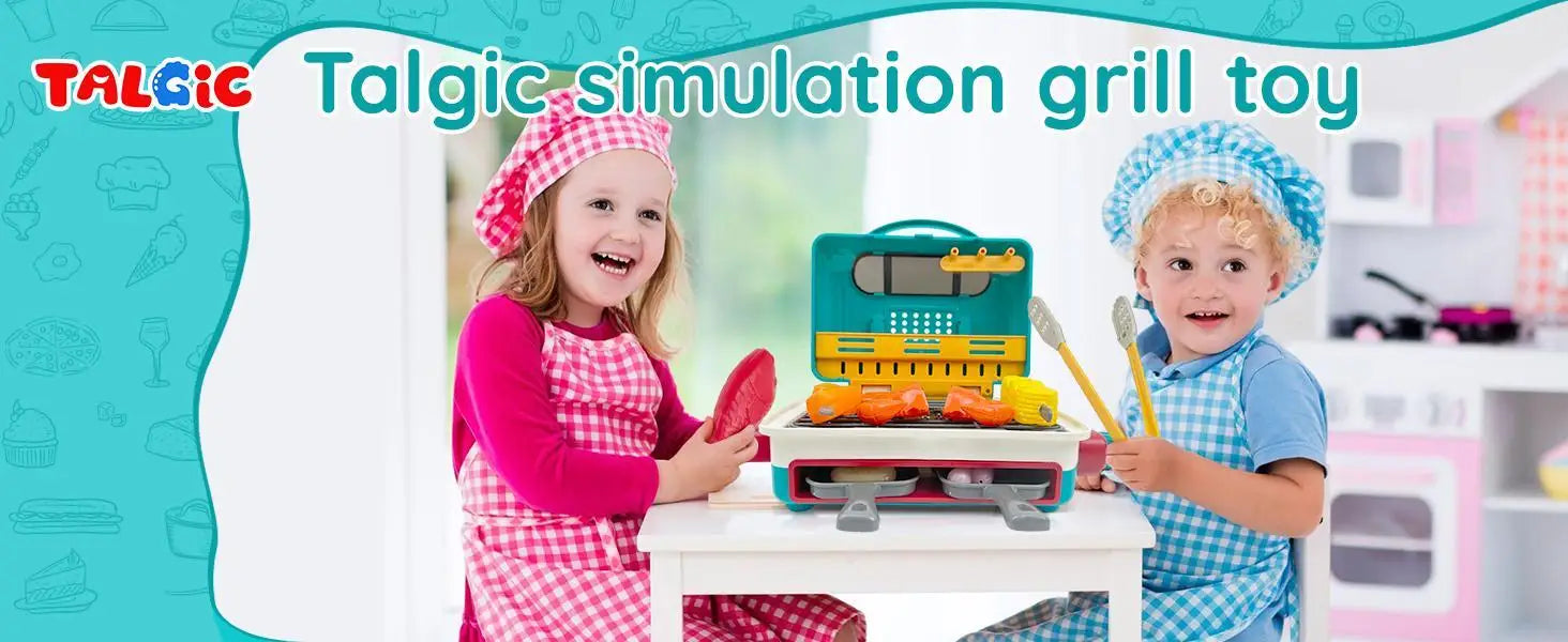 Talgic BBQ Grill Toy Set Color Changing Pretend Play ,Little Chef Play, Interactive BBQ Toy Set for Kids Aged 4 5 6 7