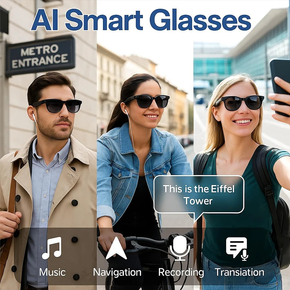 SENBONO AI Translator Smart Glasses With 8MP Camera Take Videos And Photo Sunglasses BT Call for Men Women 4K HD Fashion Glasses