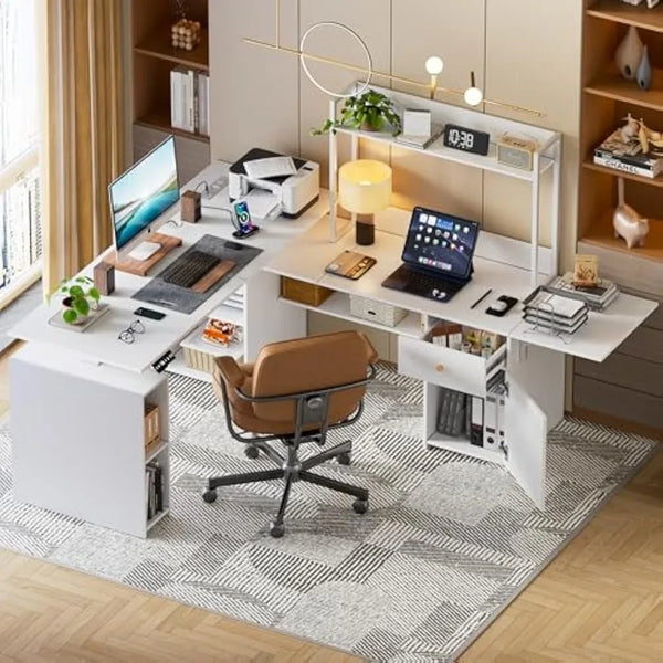 Computer Desk 63'' L, Height Adjustable Stand up Desk, USB Charge Ports, LED Display, Home Office Modern Wood Computer Desk