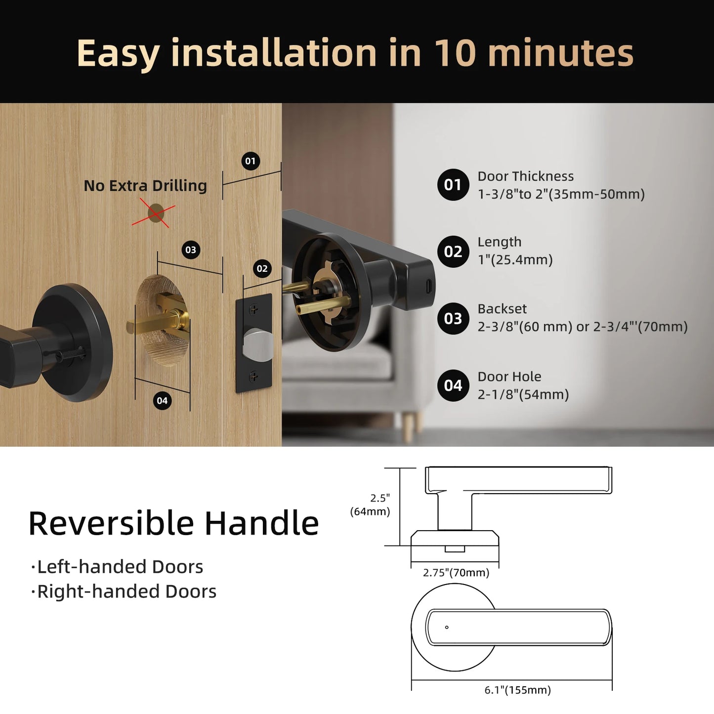 Smart Fingerprint Door Lock — App, Passcode & Touchscreen Keypad
