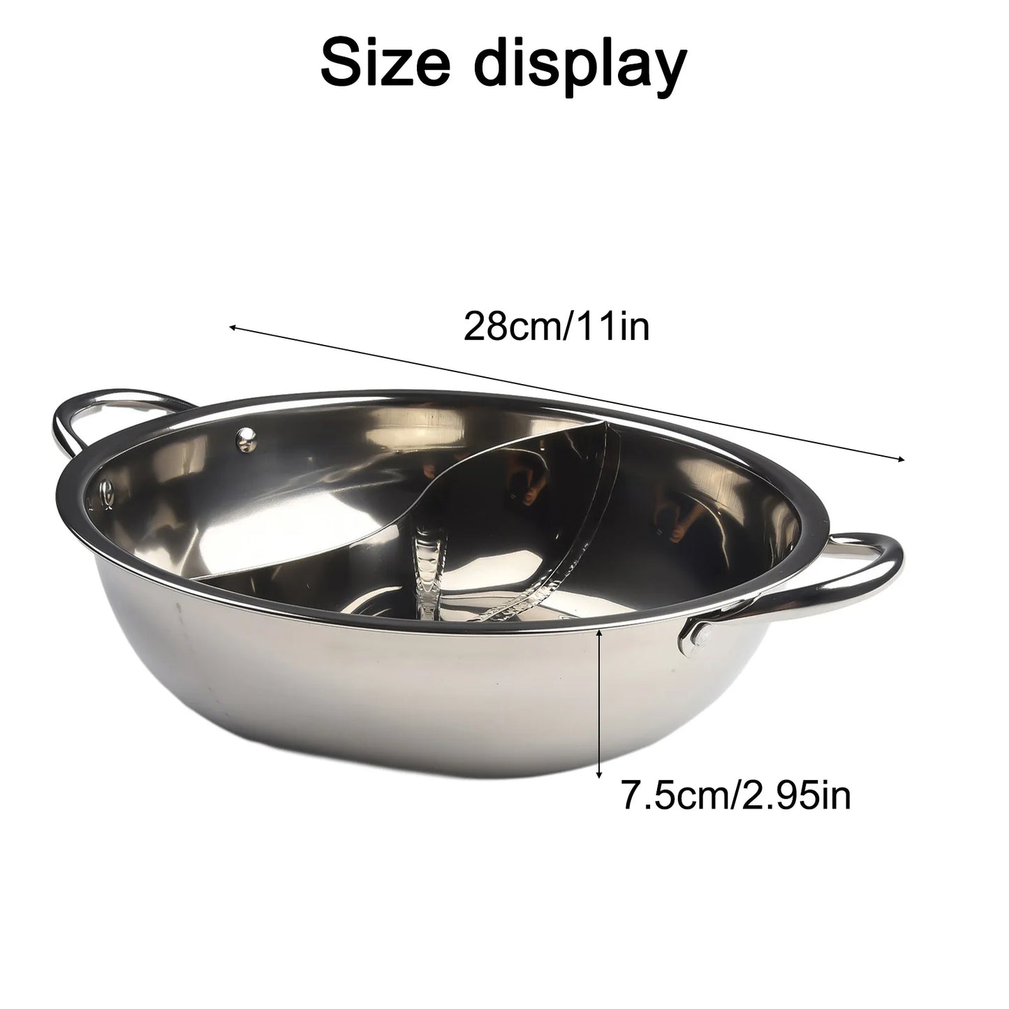 Stainless Steel Twin Divided Hot Pot — 28cm, Gas Stove Compatible