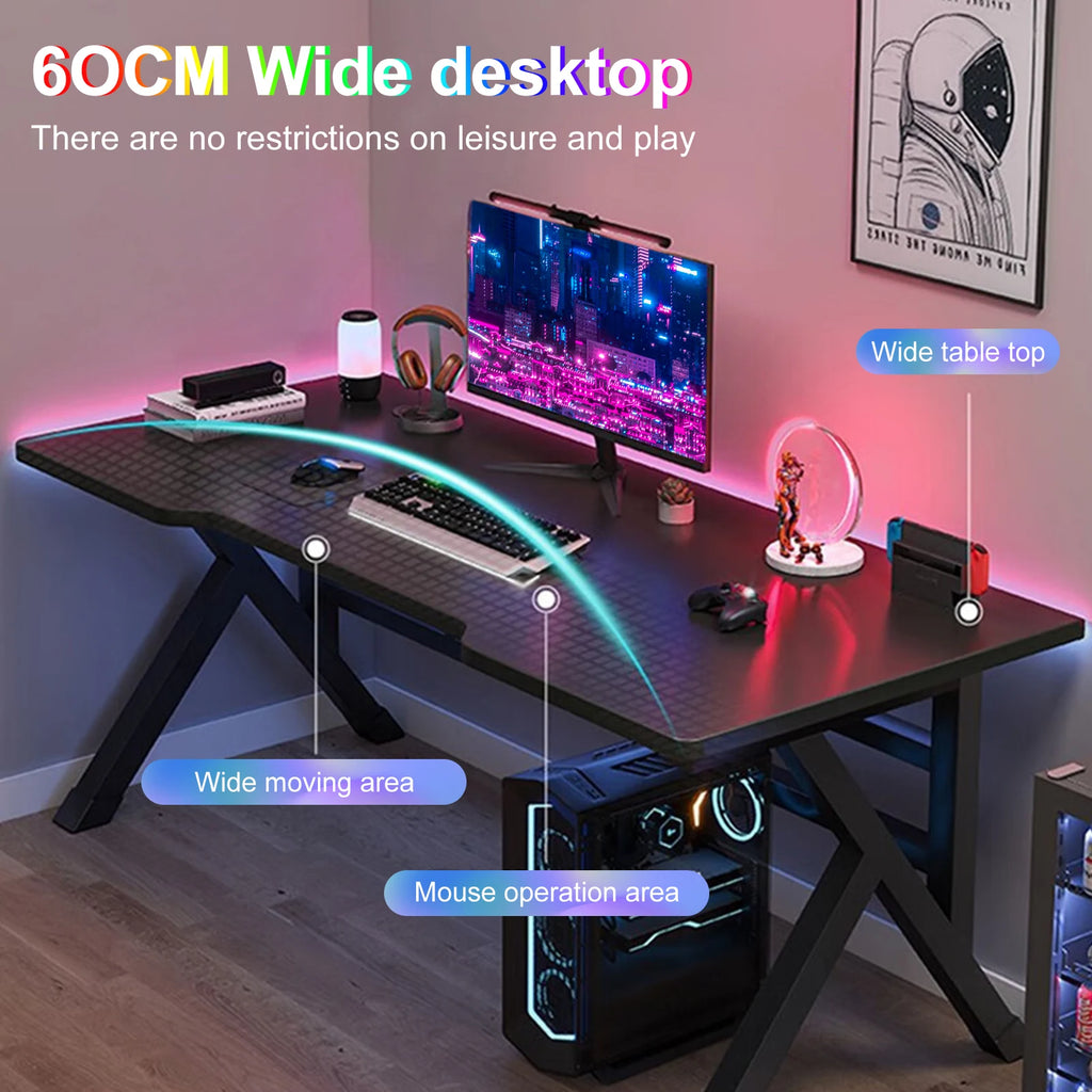 Gaming Desk, Ergonomic Computer Game Table with X-shaped Steel Legs, Sturdy PC Workstation Desk for Home Office with Cable Holes