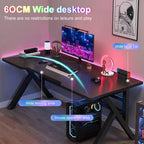 Gaming Desk, Ergonomic Computer Game Table with X-shaped Steel Legs, Sturdy PC Workstation Desk for Home Office with Cable Holes