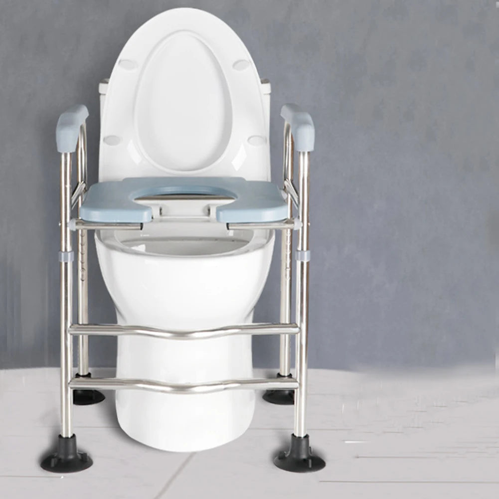 Adjustable Raised Toilet Seat with Armrests — Stainless Steel Frame