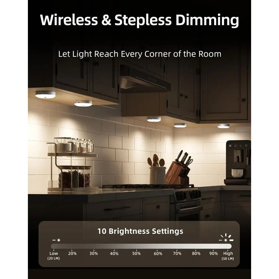 6Pack Under Cabinet Lighting, Rechargeable Motion Sensor Puck Light with Remote, 3 Color Temps amp12 RGB Colors, Magnetic Stick