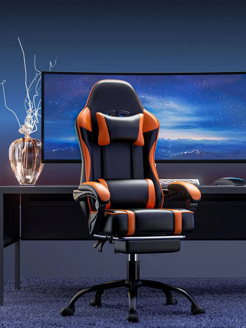 Gaming Chair with Footrest, PU Leather Video Game Chairs for Adults, Reclining Gamer Chair Office Desk Chair