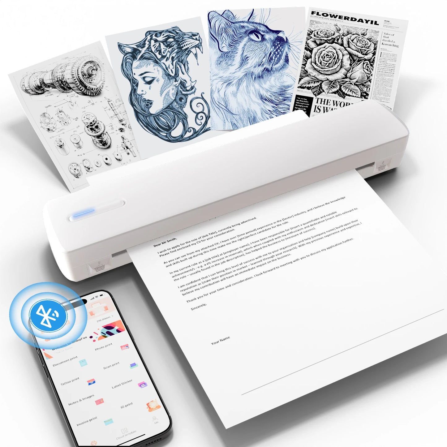 Wireless A4 Thermal Printer — Inkless, Works with iPhone & Android