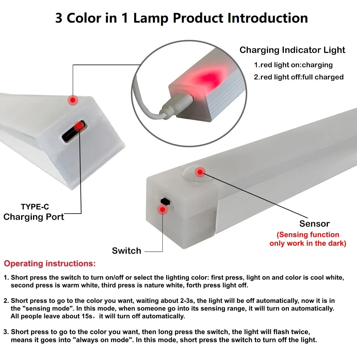 Motion Sensor Magnetic Night Light for Kitchen Portable Cordless Cabinet Lamp