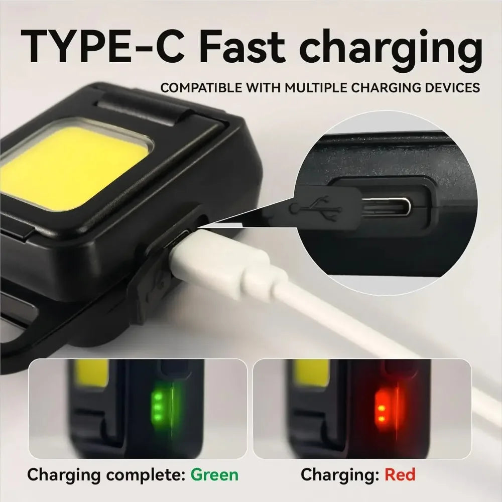 800LM Double-Sided COB LED Rechargeable Keychain Flashlight