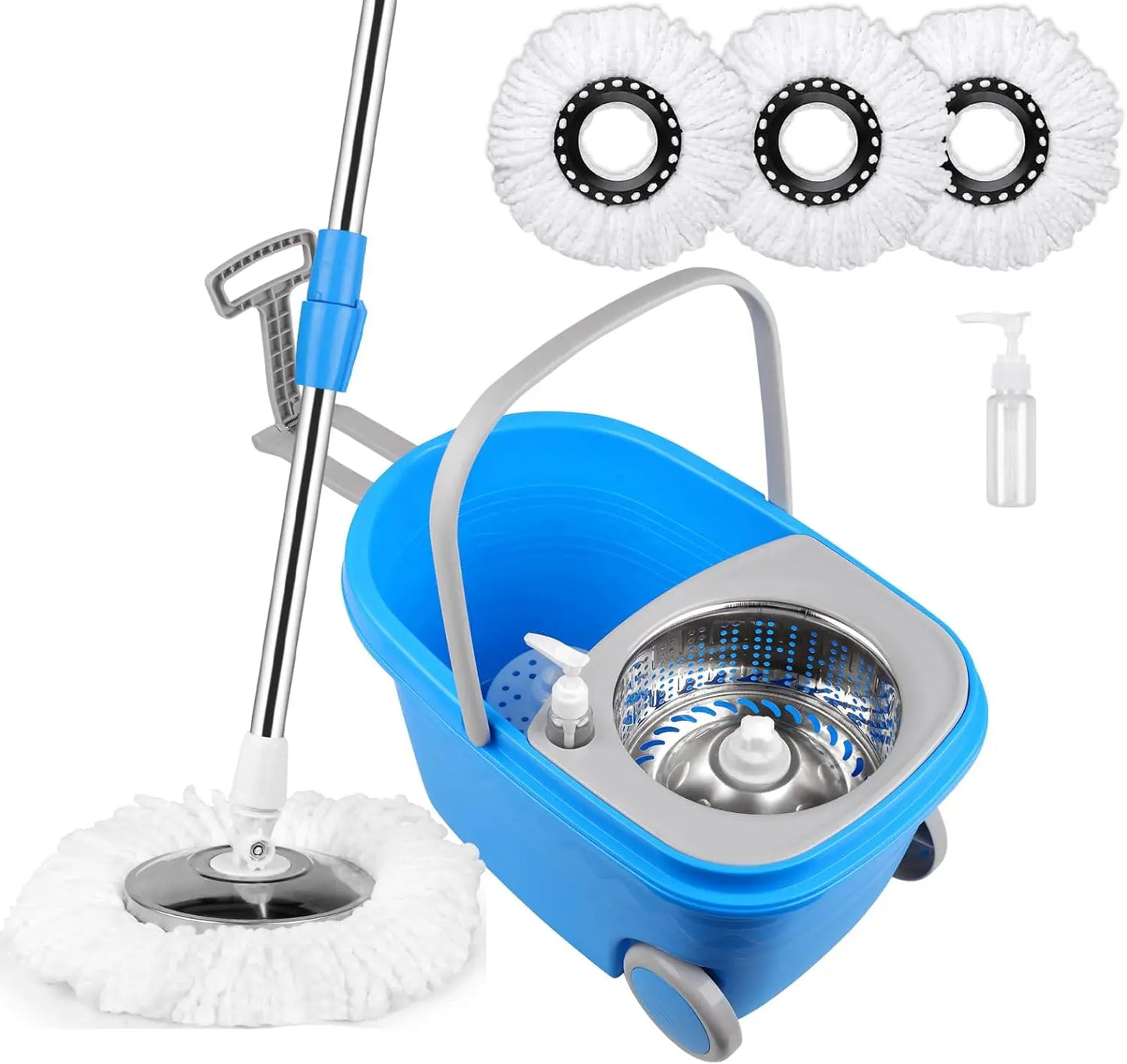 360° Spin Mop & Bucket Set — 3 Microfiber Heads, 61" Handle
