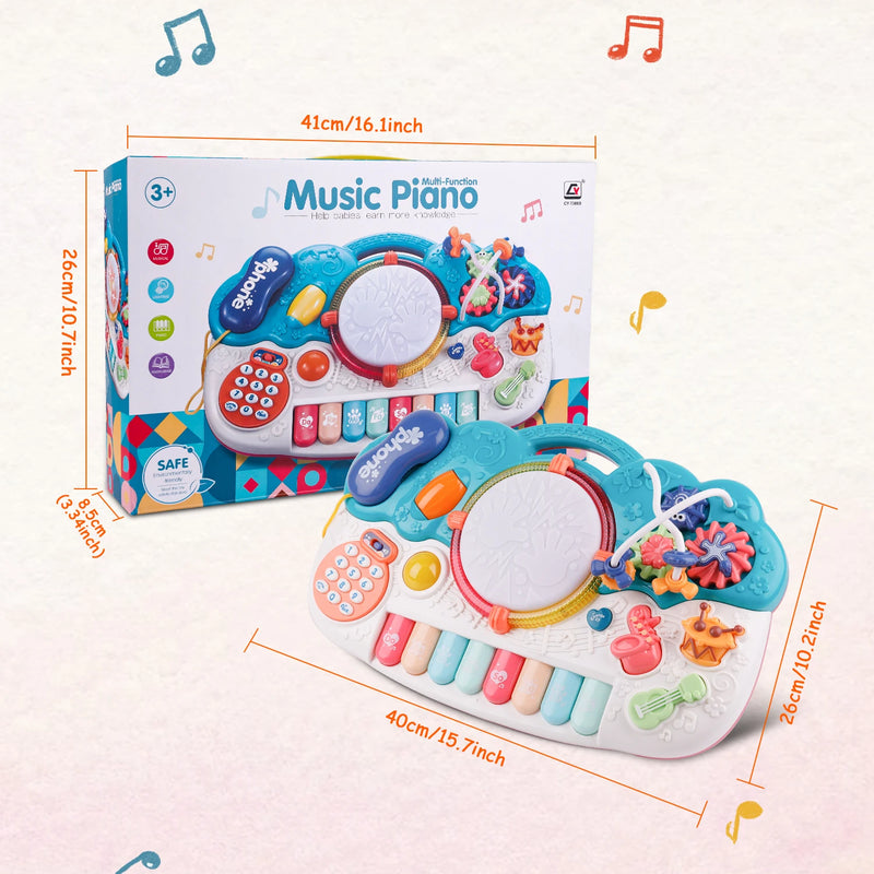 Light-Up Baby Musical Toys 6 in 1 Piano Keyboard Drum Set Gift for 1 Year Old Girls Boys Toys telephone Games