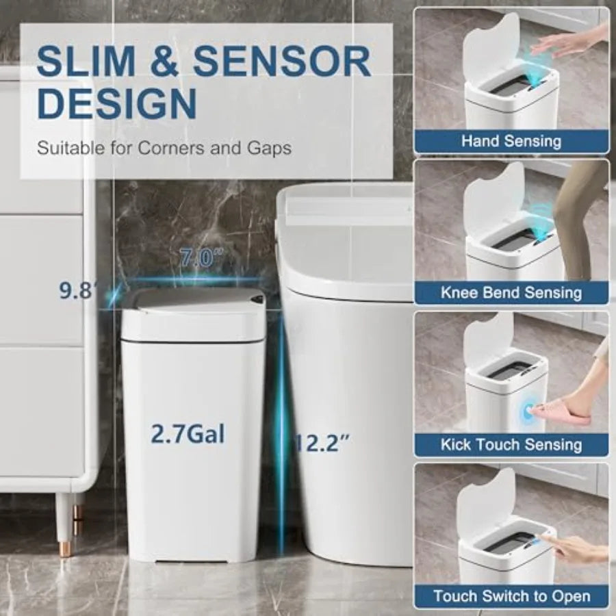 Touchless Motion Sensor Trash Can — 2.2 Gal Slim with Lid (2-Pack)