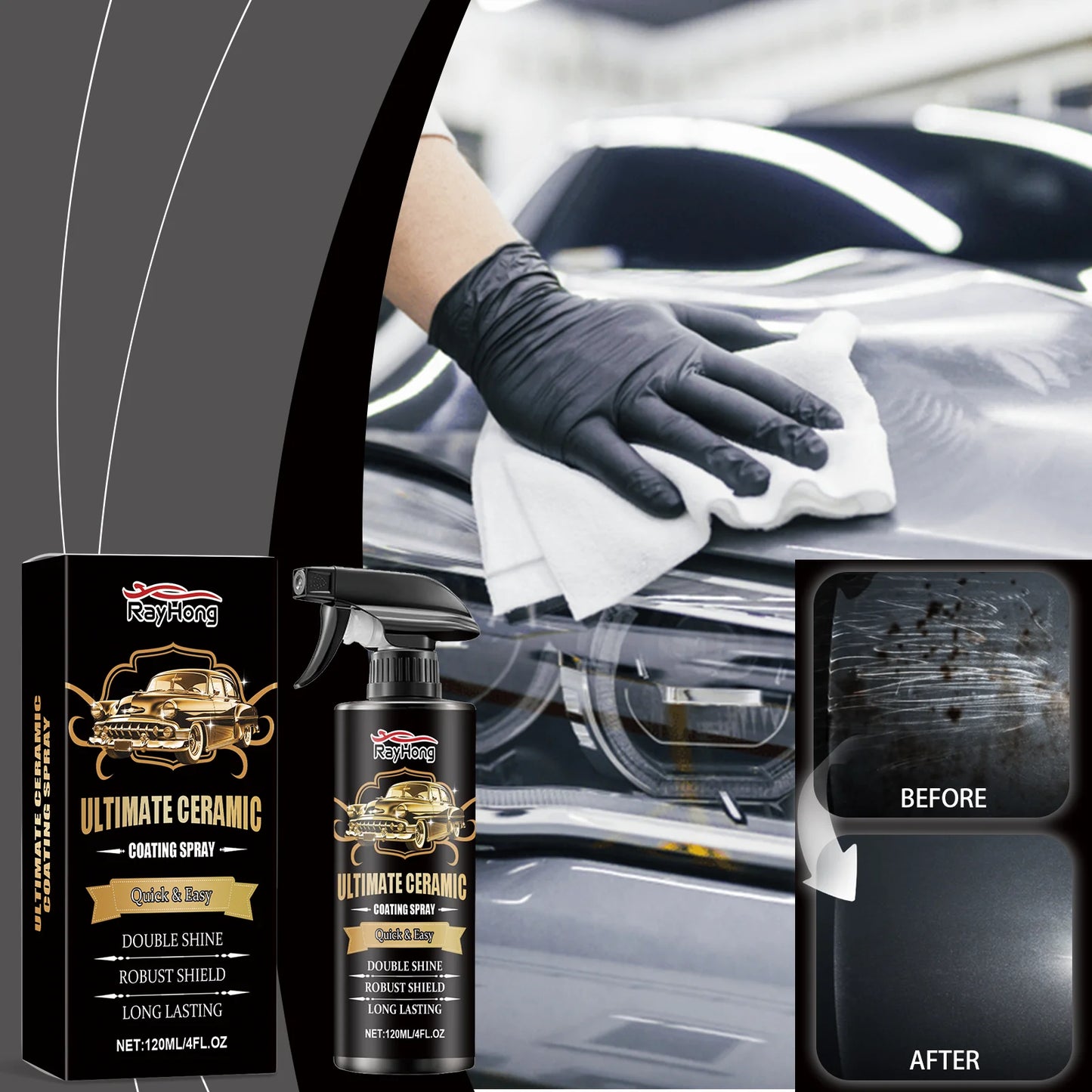 Ceramic Coating Spray for Vehicles, Fast-Apply Paint Protection with Gloss Boost and Anti-Soiling Finish