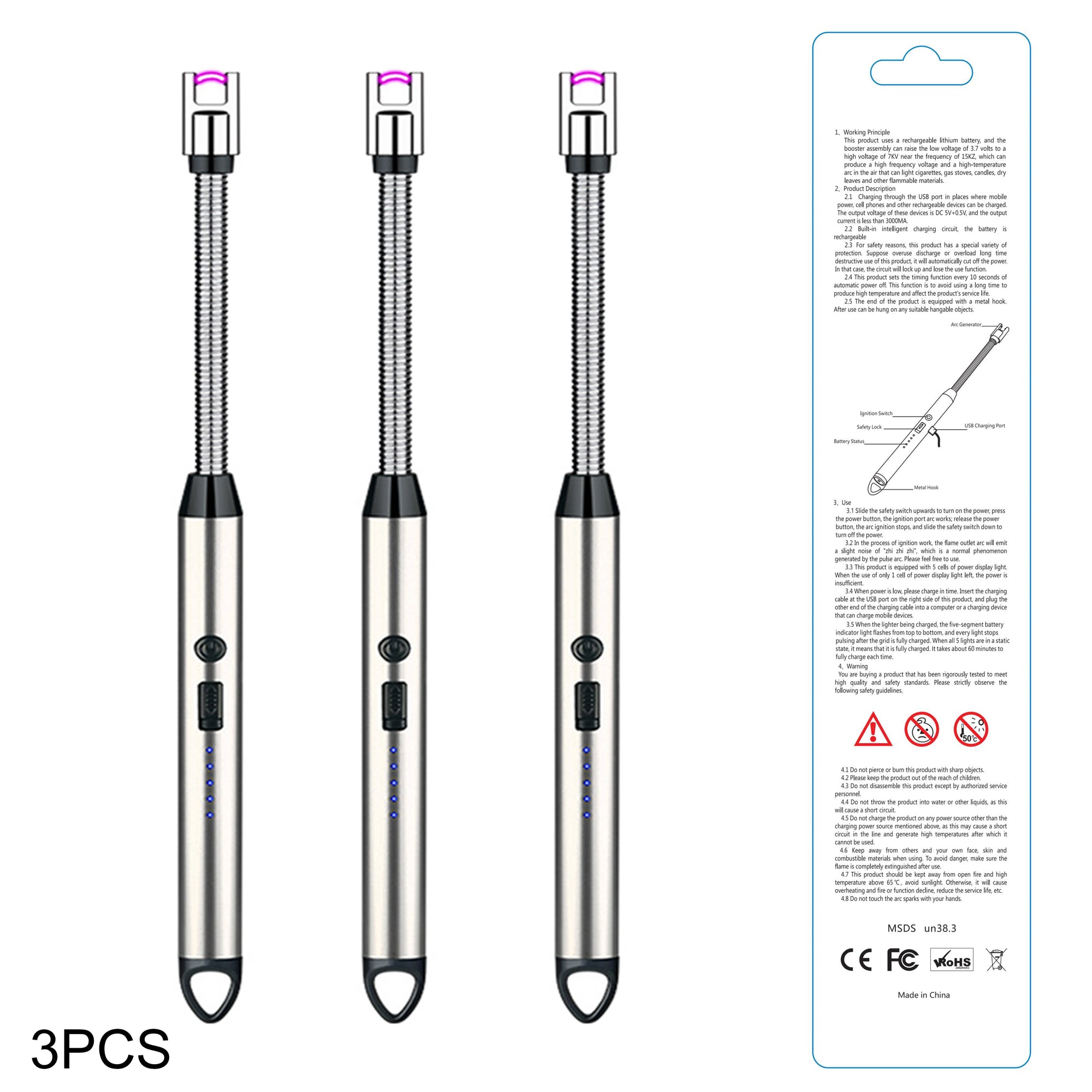 3pcs Rechargeable Electric Lighters