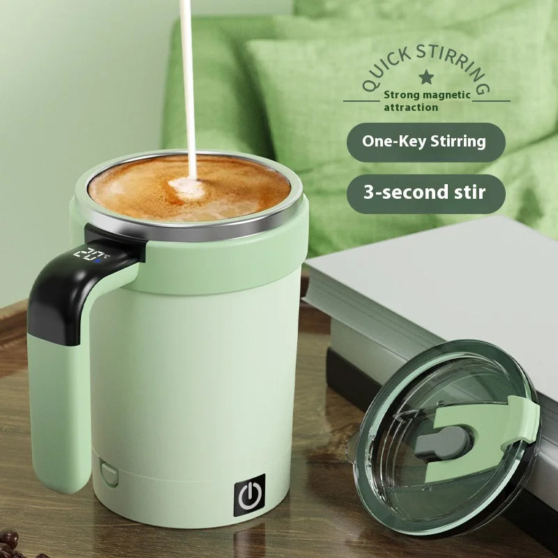 Smart Self-Stirring Coffee & Milkshake Cup — Magnetic, Temp Display