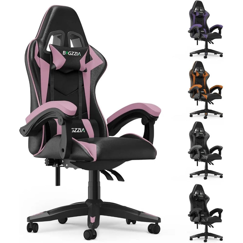 Gaming Racing Chair with Headrest and Lumbar Support, Adjustable Swivel Rolling for Office, Reclining High Back PU Leather Video