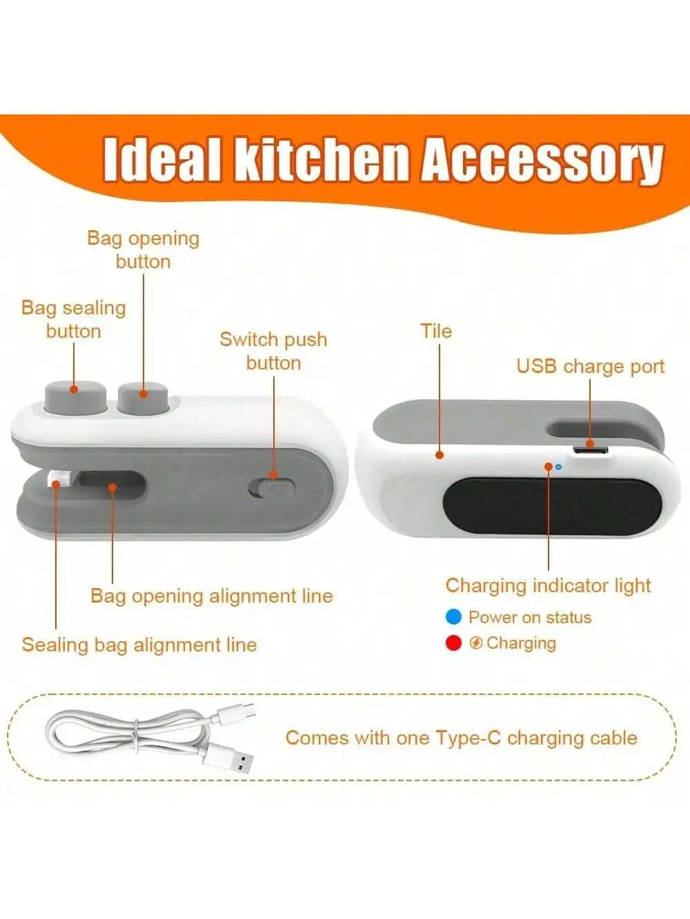 1pc Mini Food Sealer Machine, Portable Household Plastic Bag Sealing Device, Moisture-Proof & Fresh-Keeping