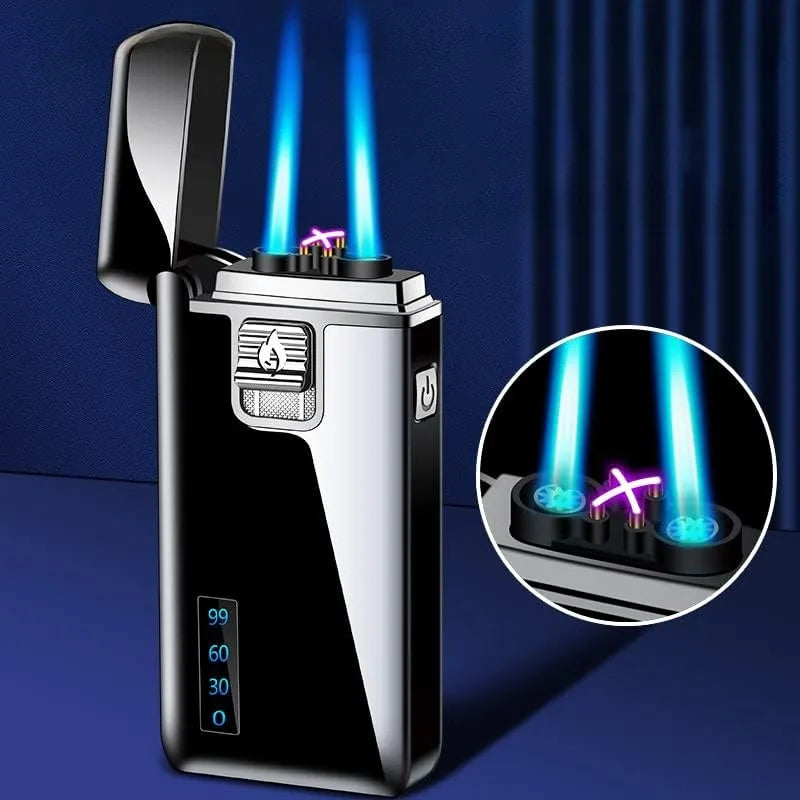 Double Jet Flame Torch Lighter Dual Arc Electronic Lighter USB Rechargeable Butane Gas Windproof 2 In 1 Men Gas Electric Lighter