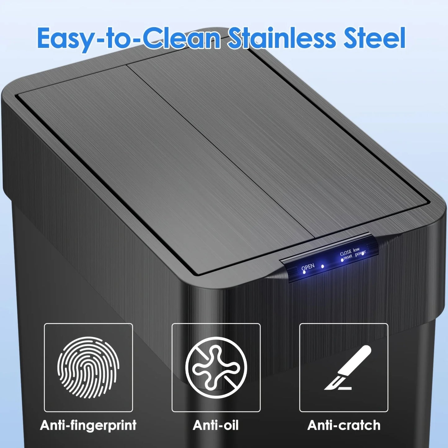 16-Gallon Touchless Sensor Trash Can — Double Wing Door, Smart Bin