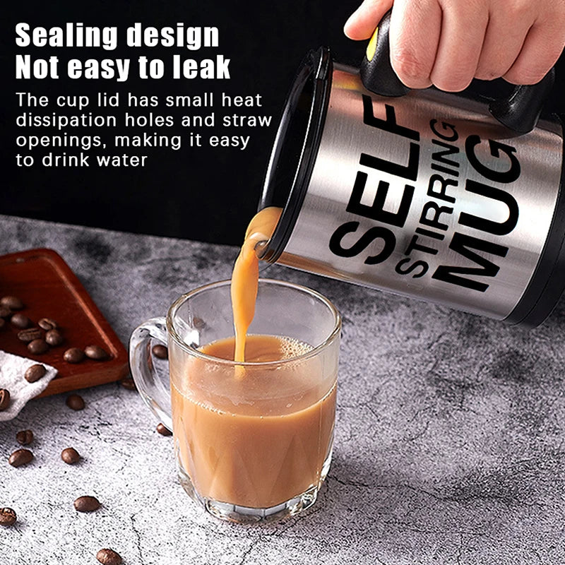400ml Self-Stirring Mug with Lid — Stainless Steel, Gift Boxed