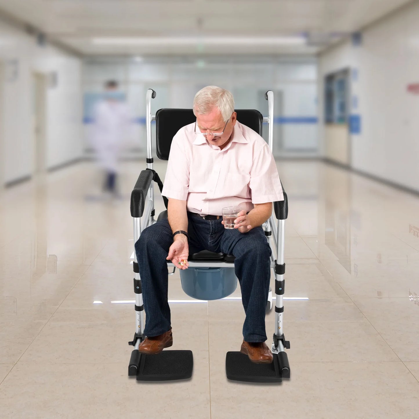 Folding Shower Chair with Wheels — Adjustable Height for Seniors