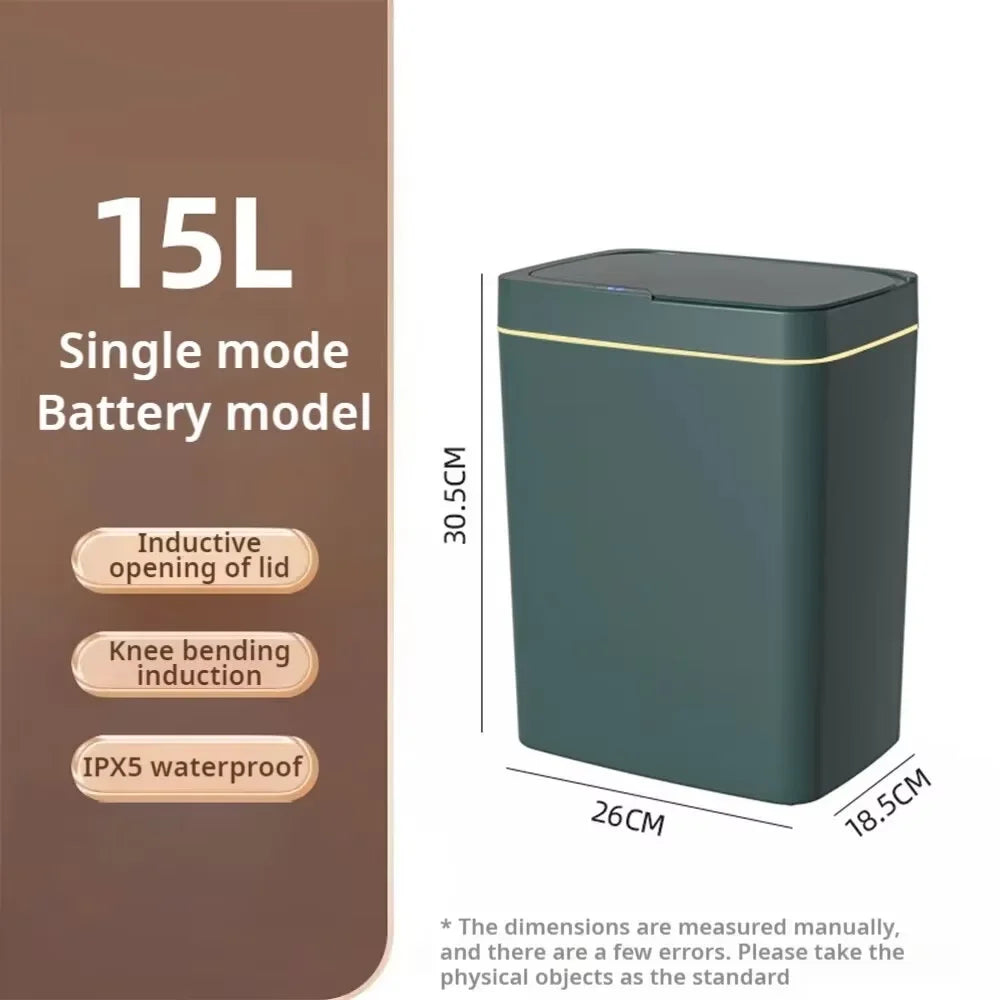 15L Smart Sensor Trash Can — Touchless Bin for Kitchen & Bathroom