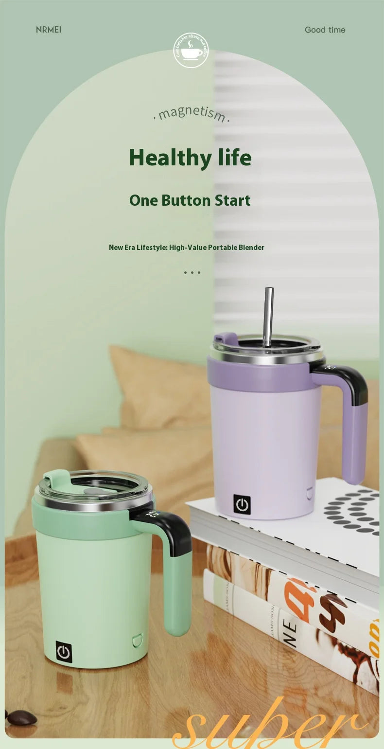 Smart Self-Stirring Coffee & Milkshake Cup — Magnetic, Temp Display