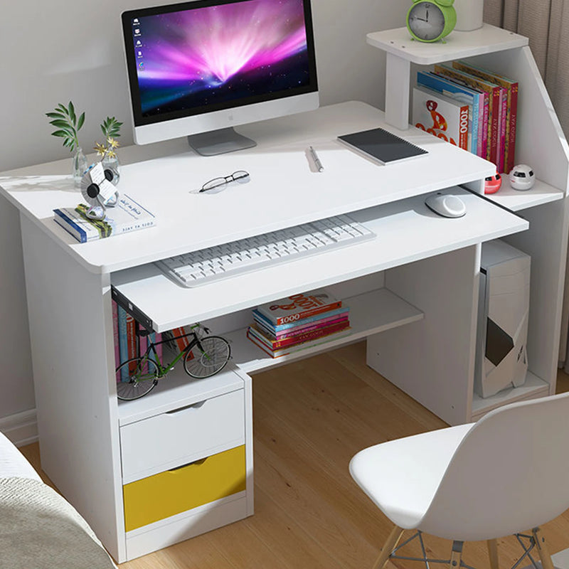 Computer Desk with 2 Drawers and 3 Hutch Shelves, Home Office Desk with Wide Desktop and Keyboard Drawer