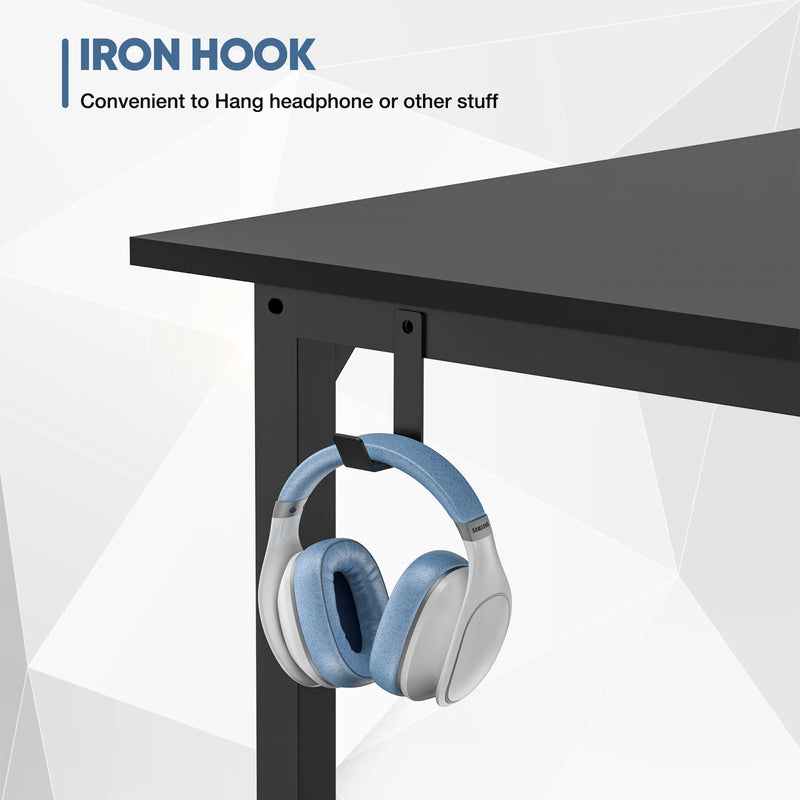 JHK Computer Desk Writing Study Office Gaming Table Modern Simple Style Compact with Side Bag Headphone Hook Easy Assembly