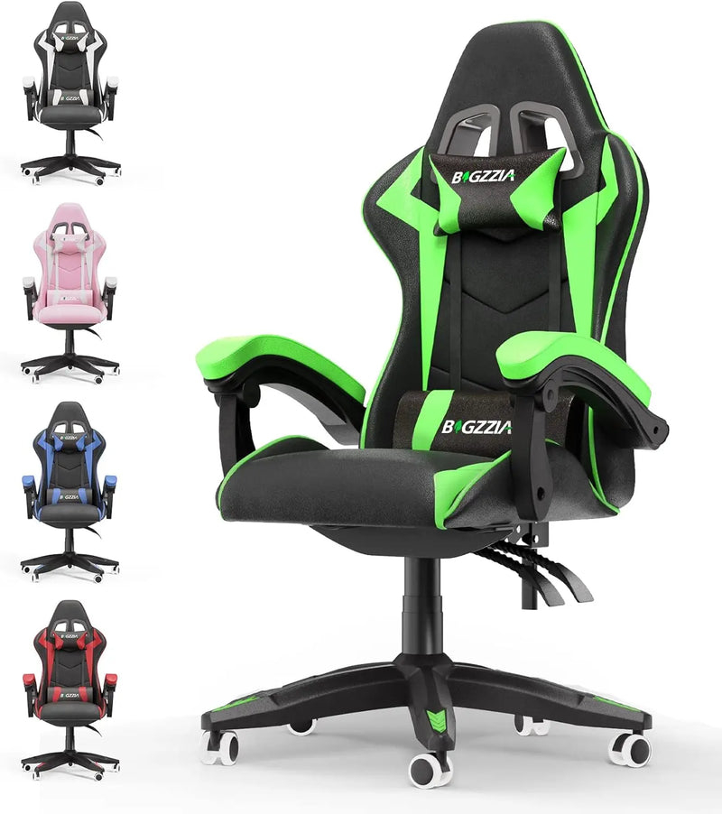 Gaming Racing Chair with Headrest and Lumbar Support, Adjustable Swivel Rolling for Office, Reclining High Back PU Leather Video