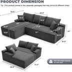 Cloud Sectional Couch, Boneless Sofa for Living Room, Modular Sectional Sofa with Deep Seat, Fluffy Comfy Couch