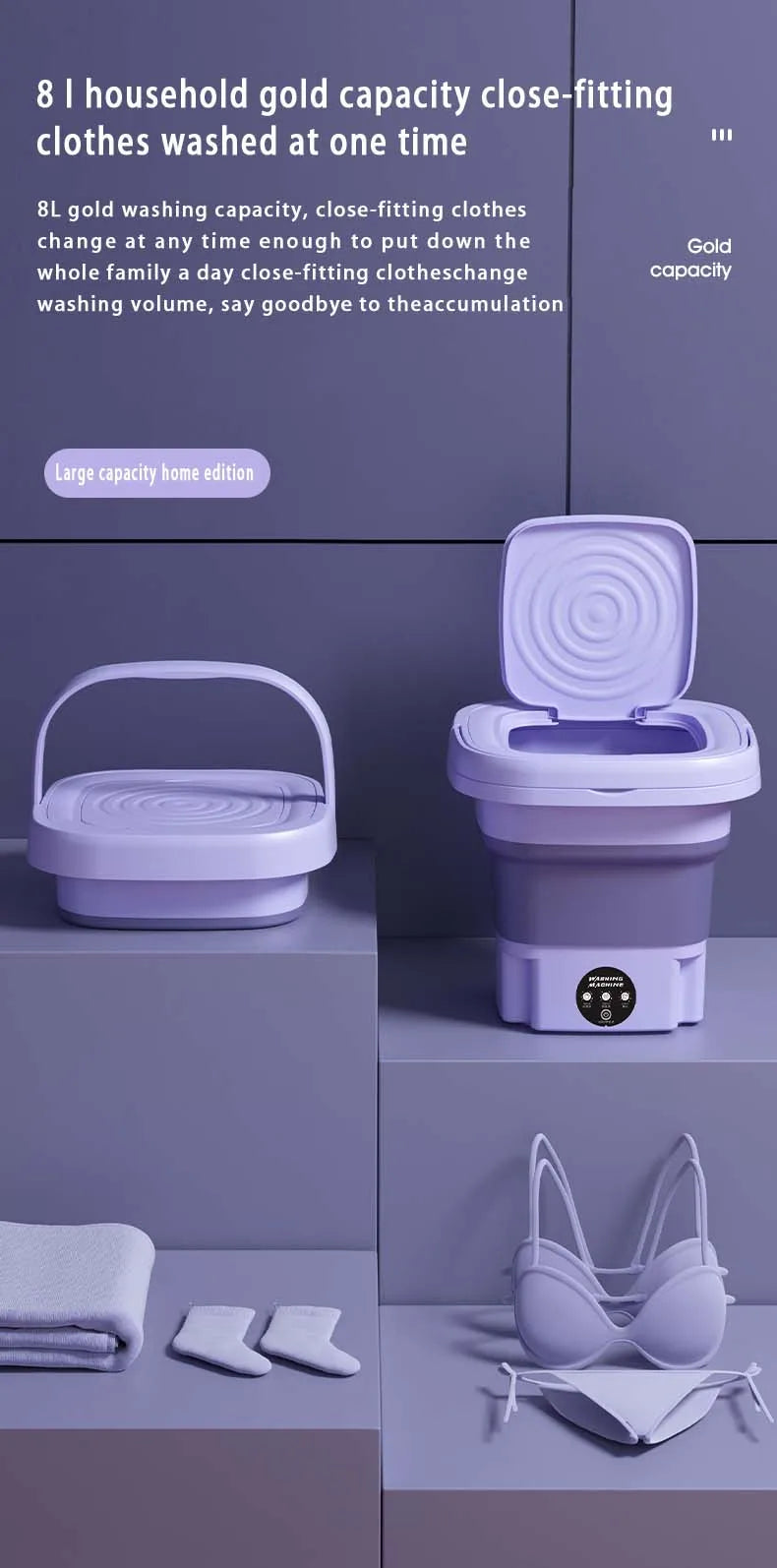 8L Mini Folding Washing Machine — Portable for Dorms & Small Loads