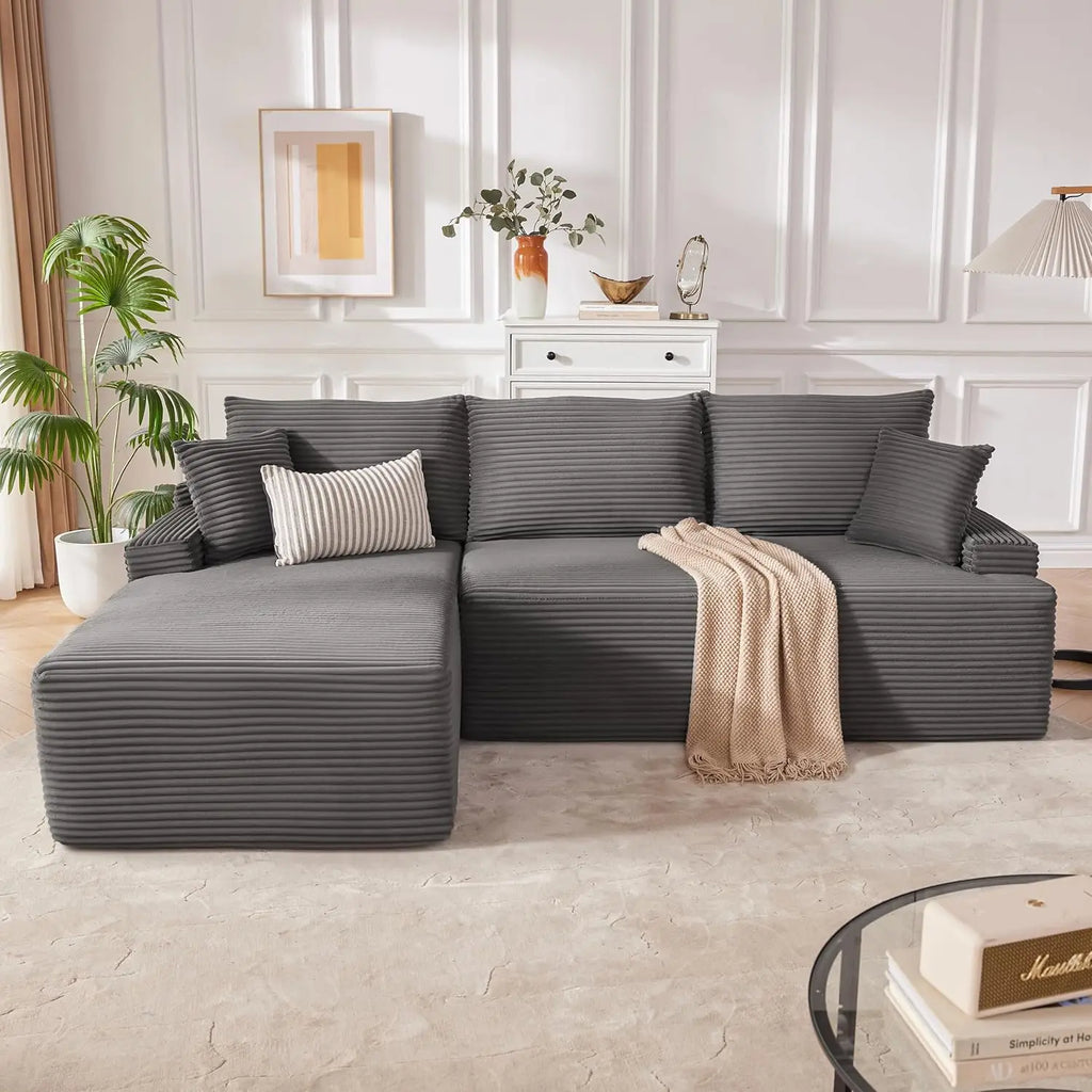 Cloud Sectional Couch, Boneless Sofa for Living Room, Modular Sectional Sofa with Deep Seat, Fluffy Comfy Couch