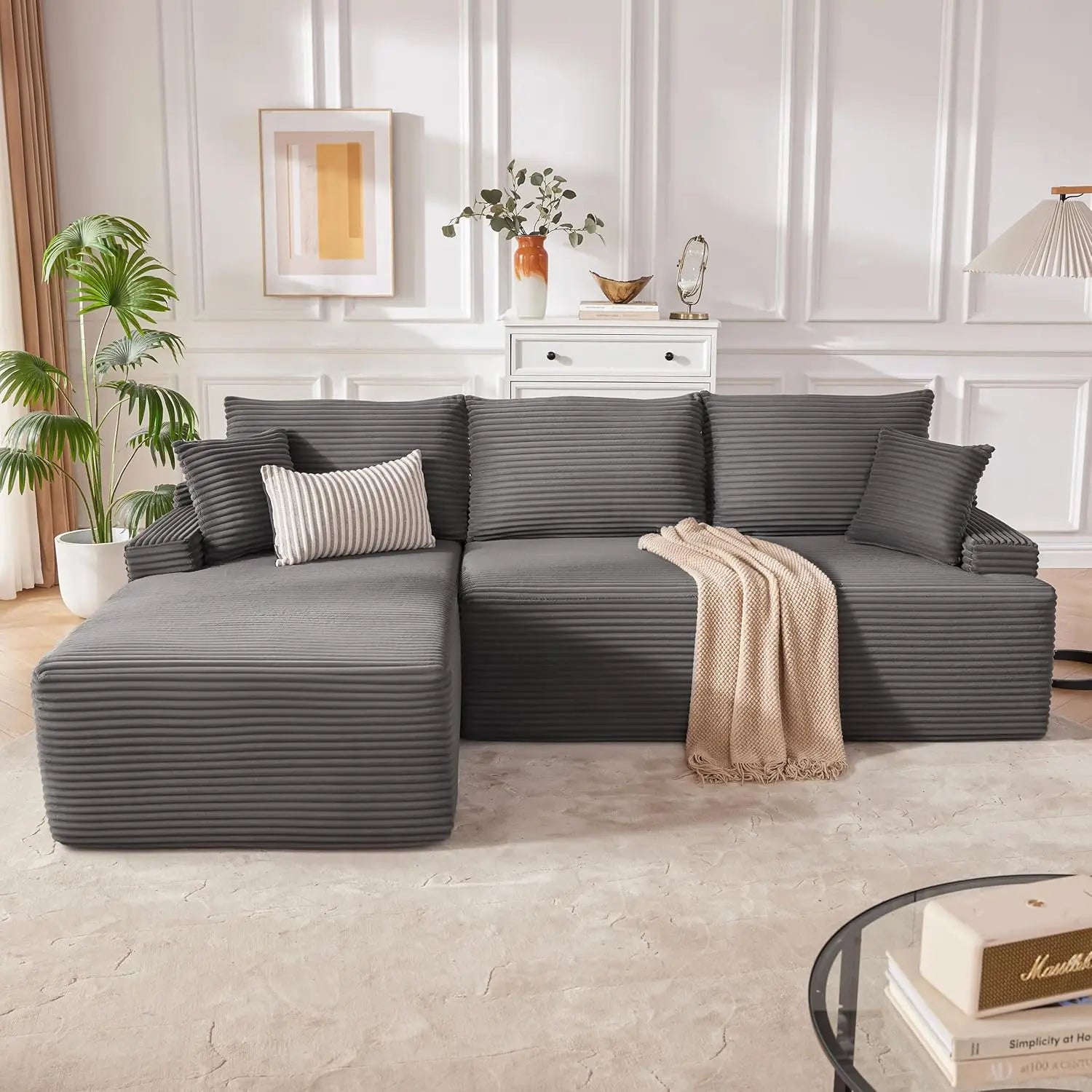 Cloud Sectional Couch, Boneless Sofa for Living Room, Modular Sectional Sofa with Deep Seat, Fluffy Comfy Couch