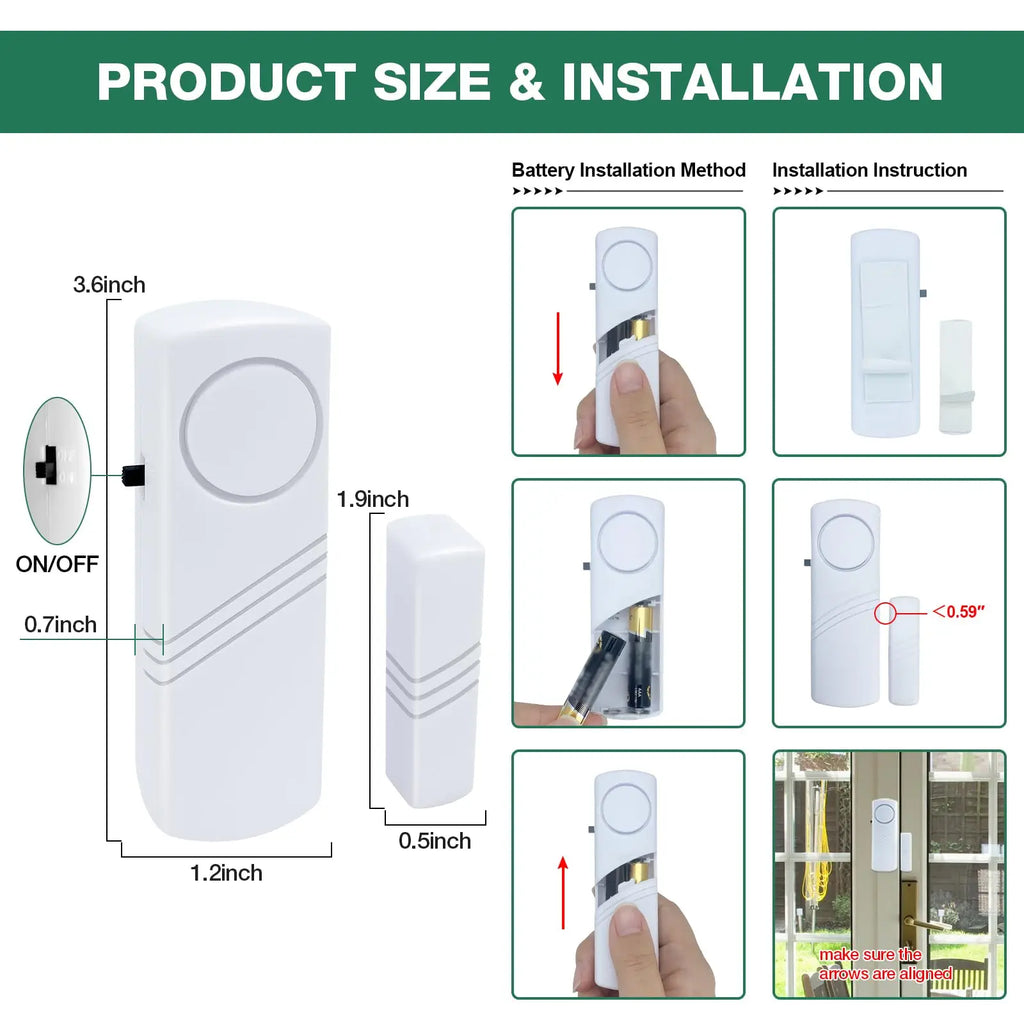 Wireless Door & Window Alarm Sensors — 95dB, Home Security Pack