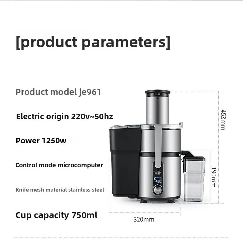 1250W High-Speed Juicer Blender — BPA-Free Stainless Steel, Quiet