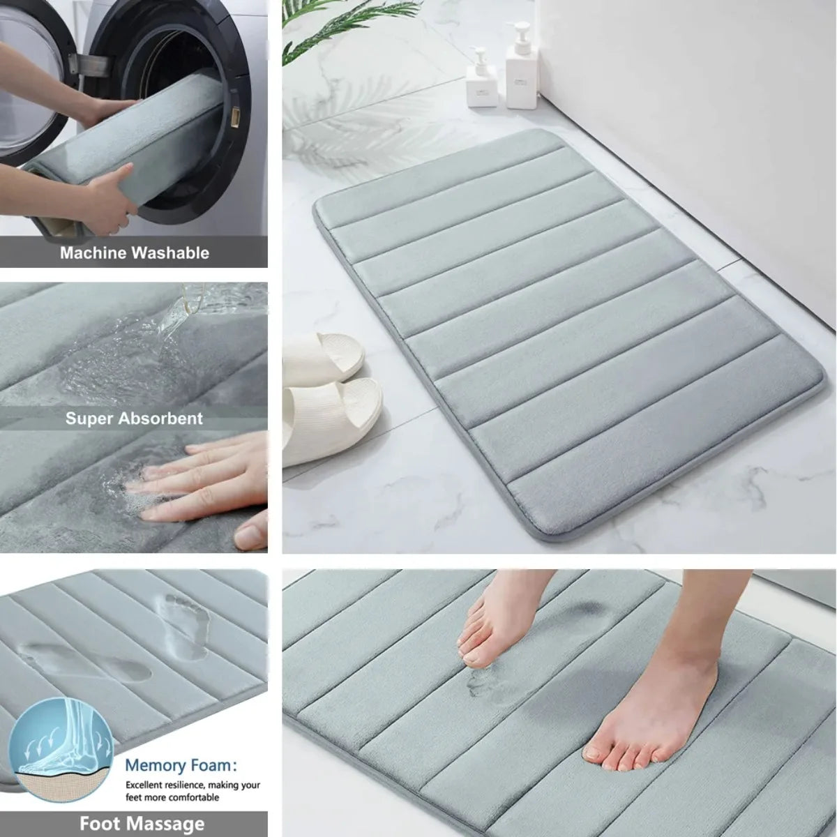 Memory Foam Bath Mat — Super-Absorbent, Non-Slip Bathroom Rug