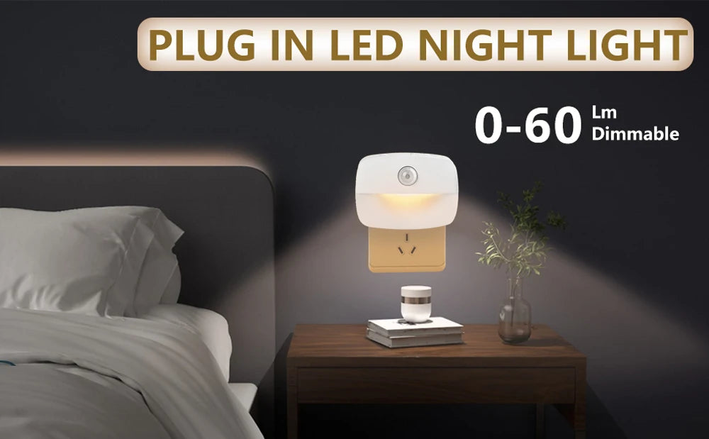 Plug-In Motion Sensor Night Light — Hallway, Stair & Bedroom Lamp