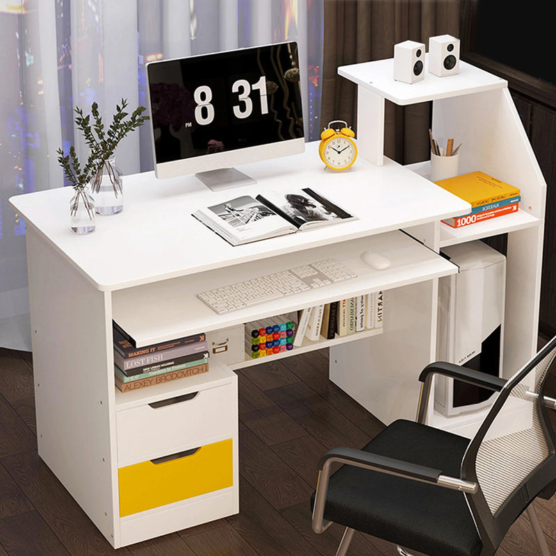 Computer Desk with 2 Drawers and 3 Hutch Shelves, Home Office Desk with Wide Desktop and Keyboard Drawer