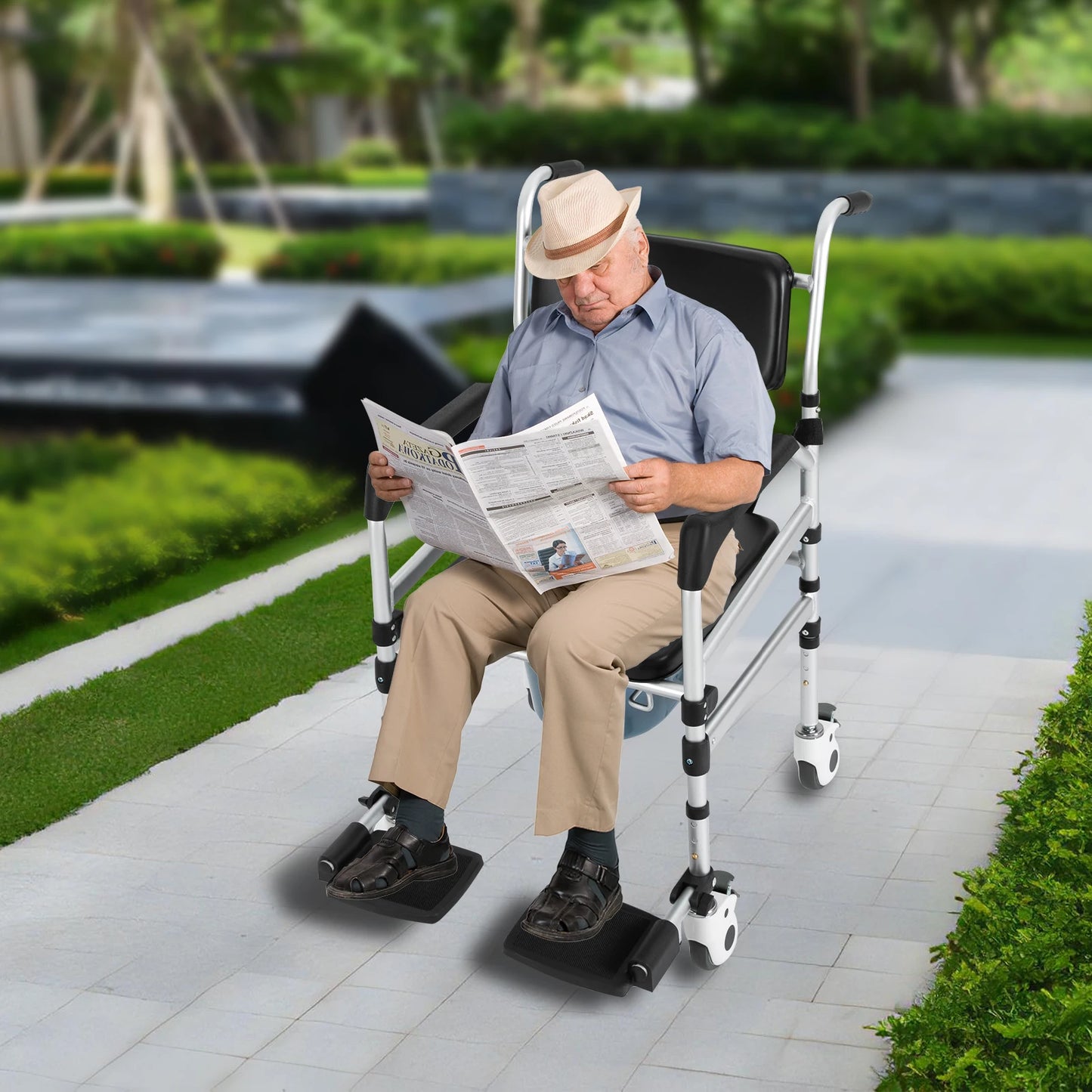 Folding Shower Chair with Wheels — Adjustable Height for Seniors