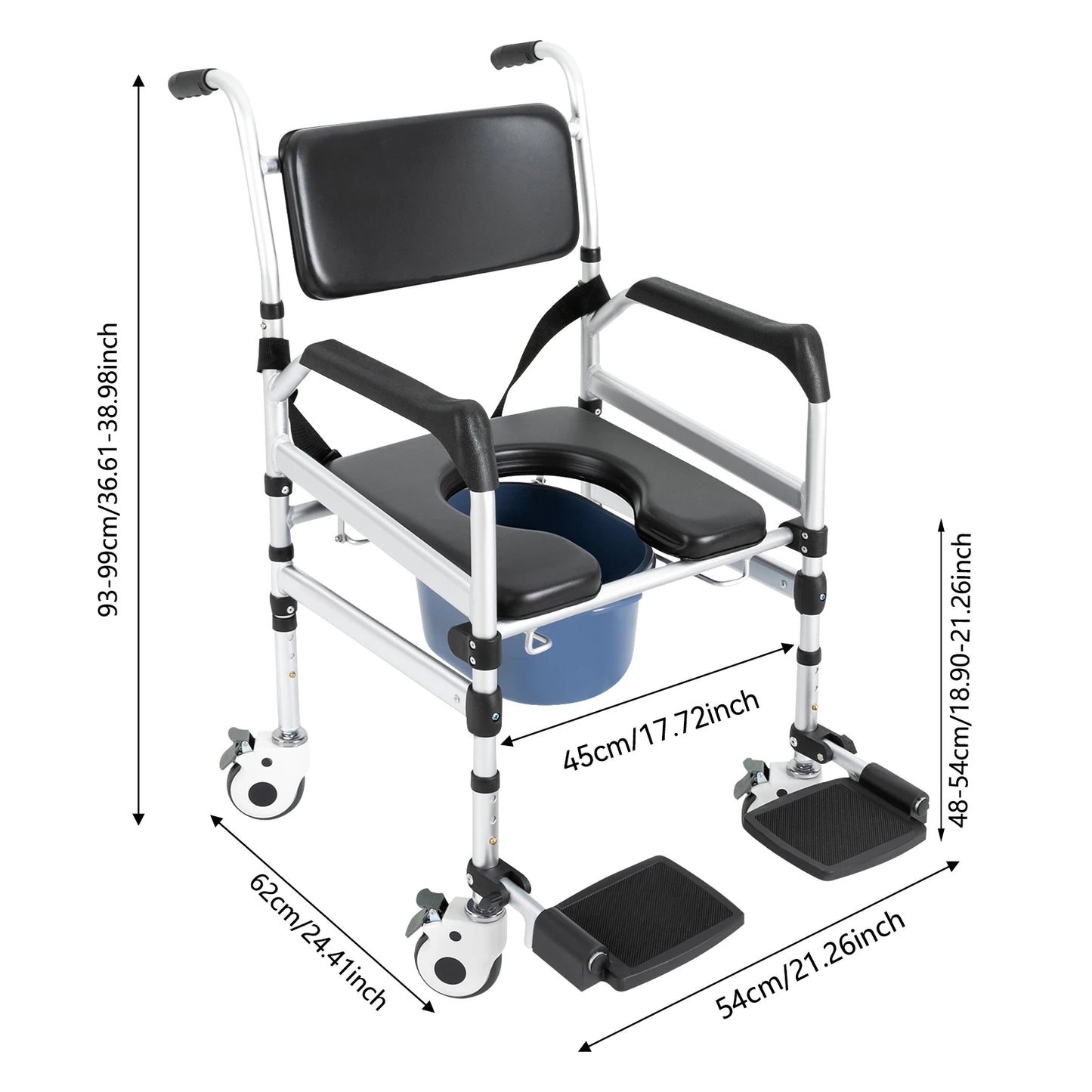 Folding Shower Chair with Wheels — Adjustable Height for Seniors