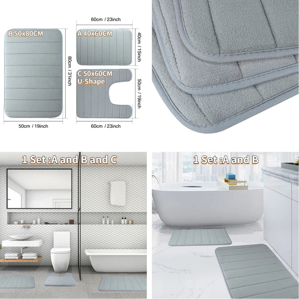 Super-Absorbent Memory Foam Bath Mat — Non-Slip Bathroom Rug