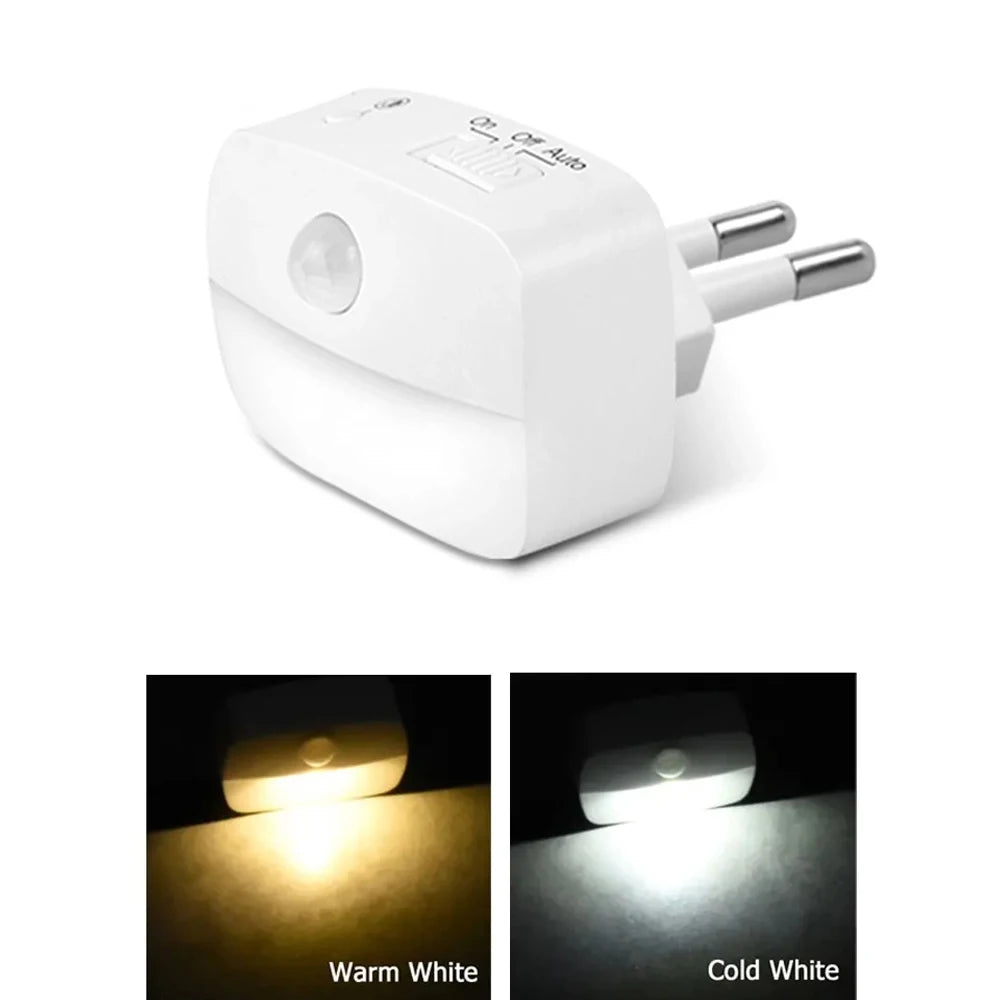 Plug-In Motion Sensor Night Light — Hallway, Stair & Bedroom Lamp