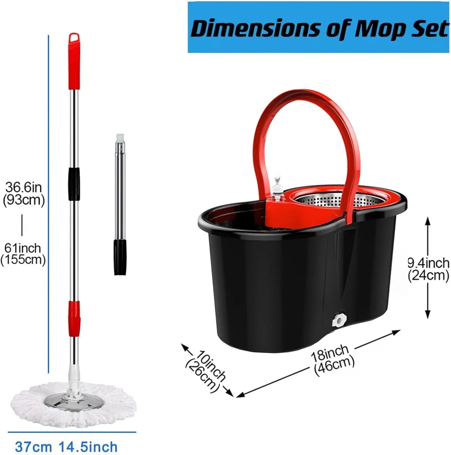 360° Spin Mop & Bucket Set — Self-Wringing, 3 Microfiber Heads