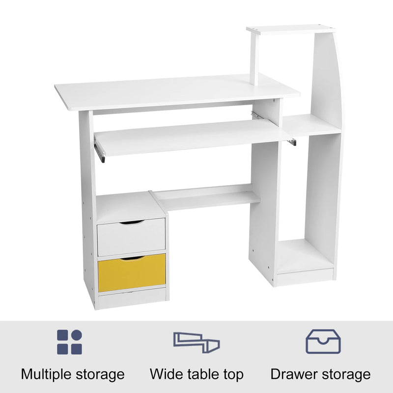 Computer Desk with 2 Drawers and 3 Hutch Shelves, Home Office Desk with Wide Desktop and Keyboard Drawer