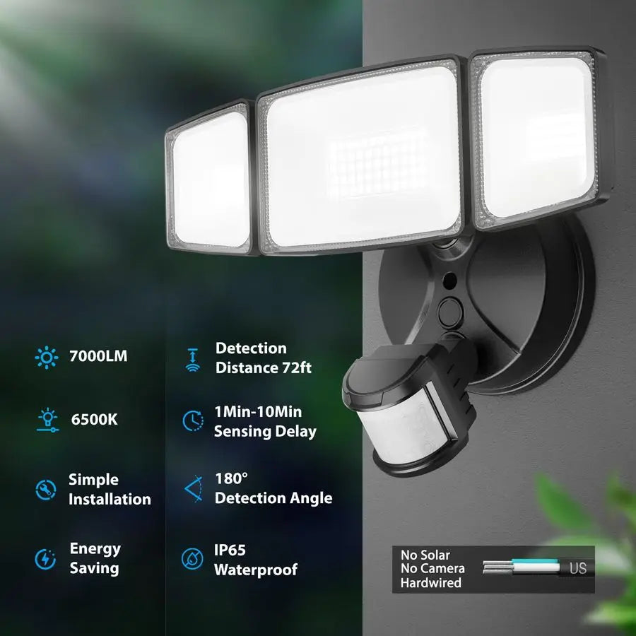 2 Pack 75W LED Motion Sensor Outdoor Lights, 7000LM Dusk to Dawn Outdoor Lighting, 6500K Motion Detector Flood Light, IP65 Water