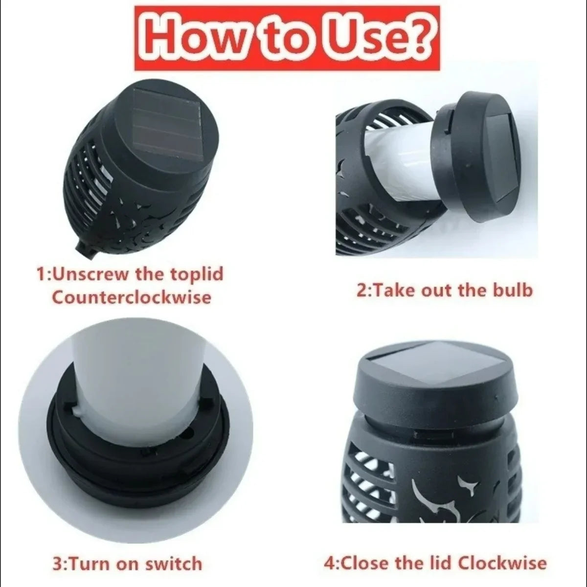 4pcs Skull-Shaped Solar-Powered Night Light Flame Torch