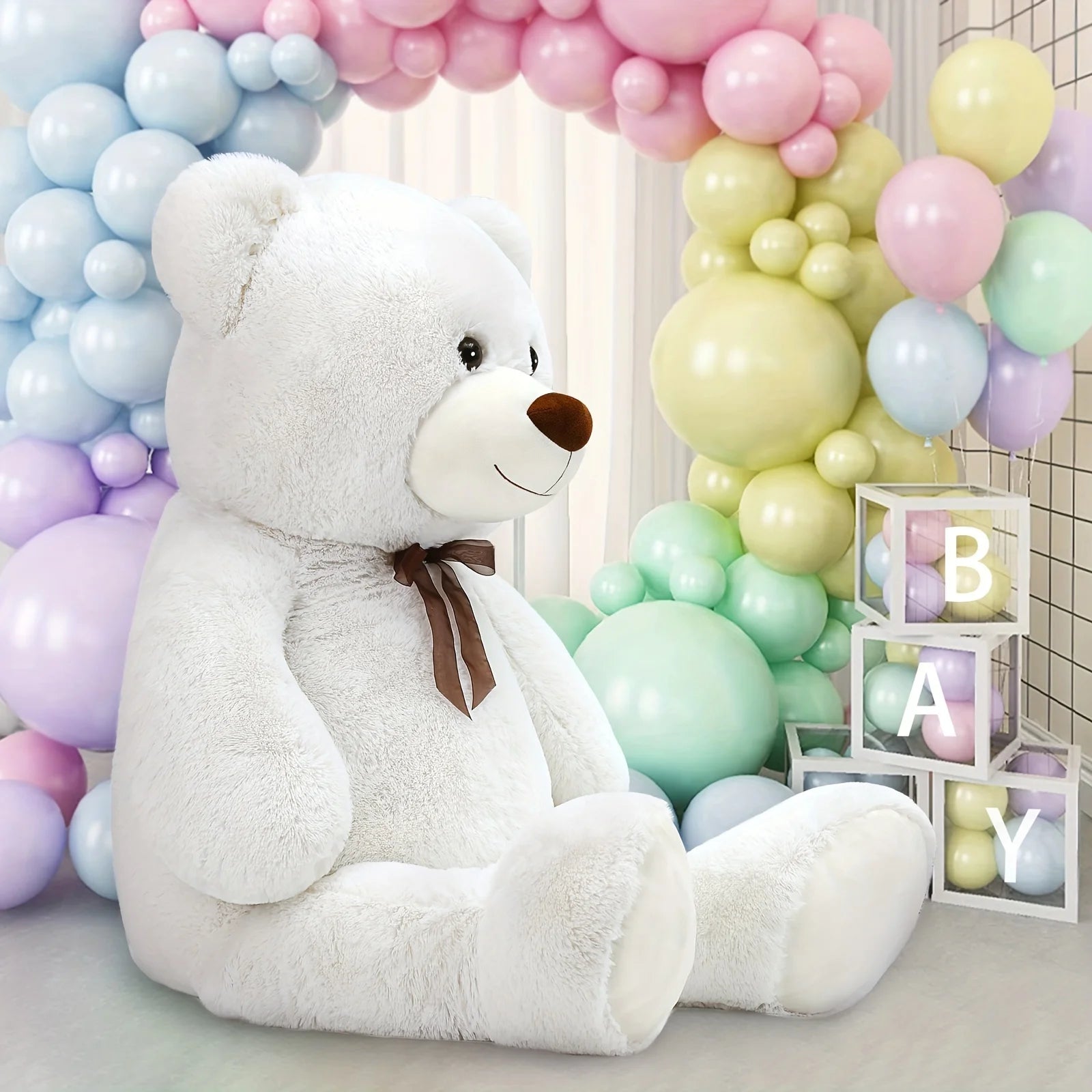 Giant Teddy Bear Stuffed Animal XXL 51.18inch, White Large Bear Plush Soft Cuddly Toy Big Size, Kawaii Birthday Presents